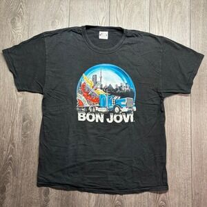 Bon Jovi Vintage Rolling Into Canada Tour Shirt Mens XL Hanes Heavyweight Black
